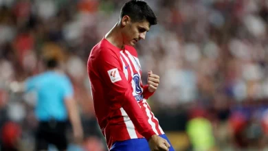 Soccer Football - LaLiga - Rayo Vallecano v Atletico Madrid - Estadio de Vallecas, Madrid, Spain - August 28, 2023 Atletico Madrid's Alvaro Morata celebrates scoring their fourth goal