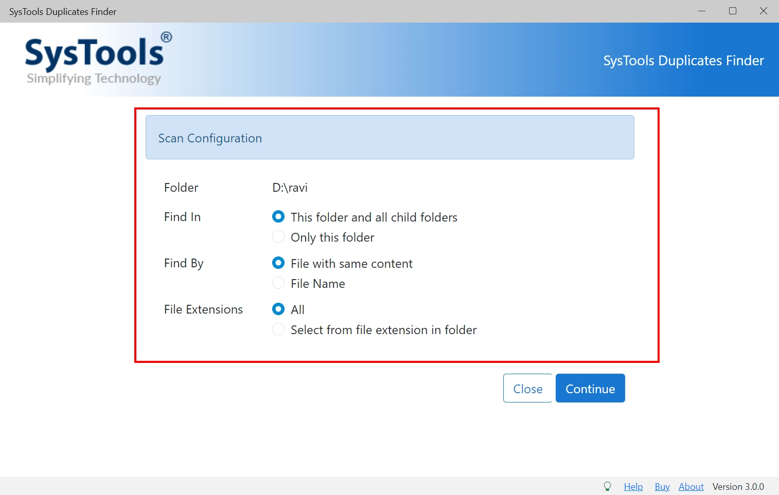 Choose the Scanning Options