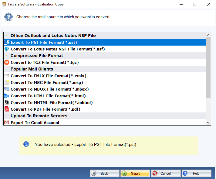 select pst file format