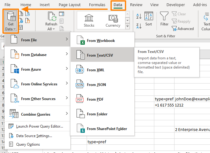 steps to convert from text/csv file