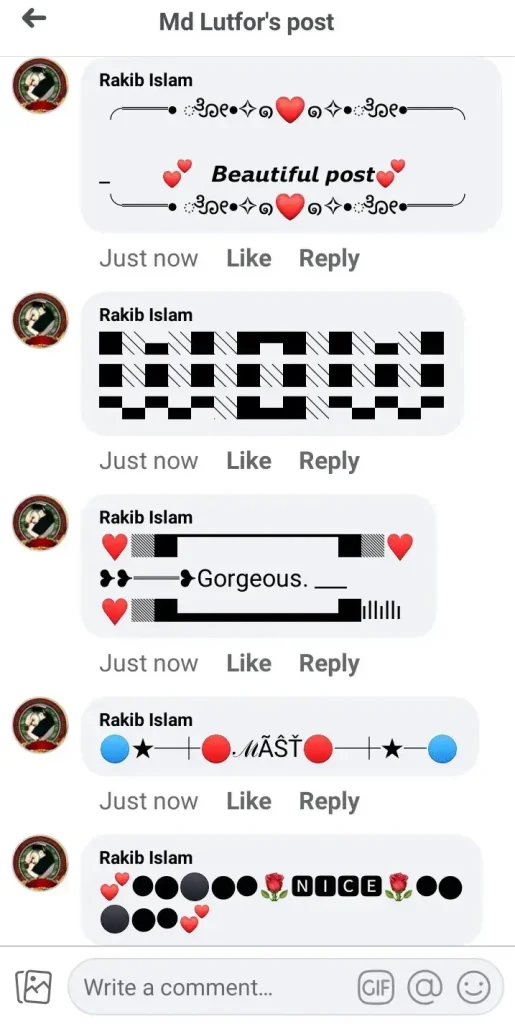 Facebook Stylish Comment Text – VIP Comment Facebook, প্রেমের উক্তি