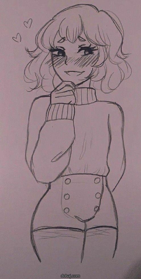 Cute Girl With Phone Drawing