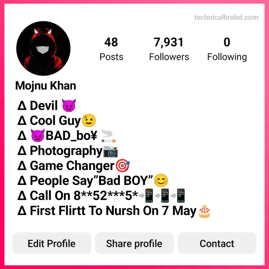 Devil Bio For Instagram || Best Instagram Devil Bio 2025, ইউনিক ক্যাপশন বাংলা