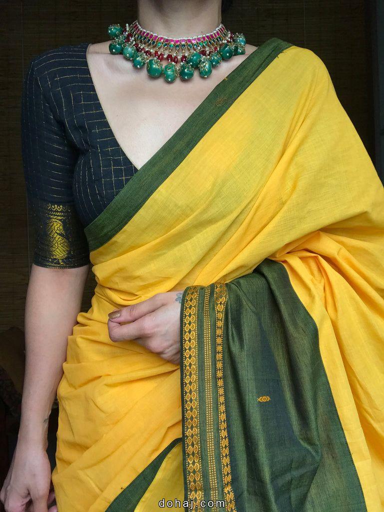 Baby Pink Saree Contrast Blouse