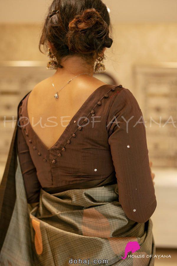 Blue Saree Contrast Blouse