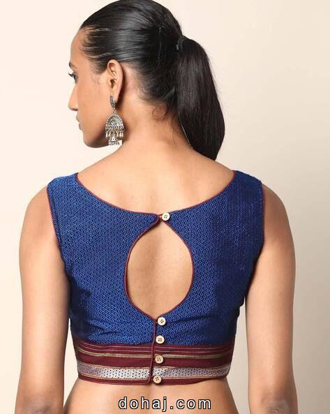 Boat Neck Back Hook Blouse Design
