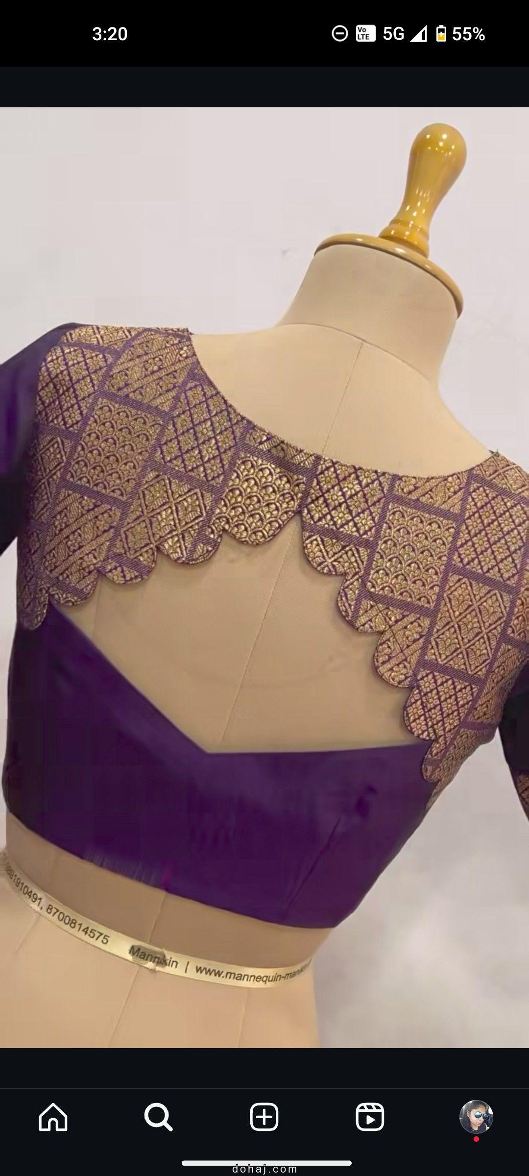 Boat Neck Blouse Designs For Silk Saree