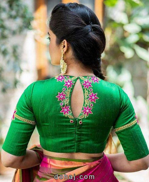 Boat Neck Blouse Designs For Silk Sarees