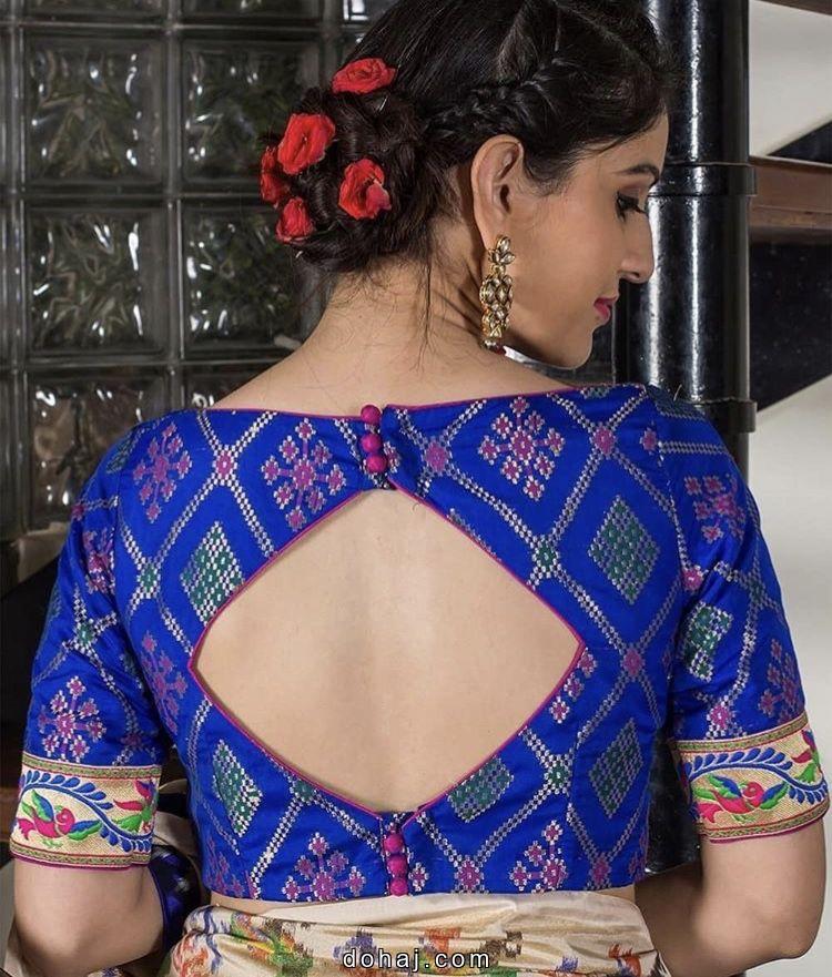 Boat Neck Front Blouse Design