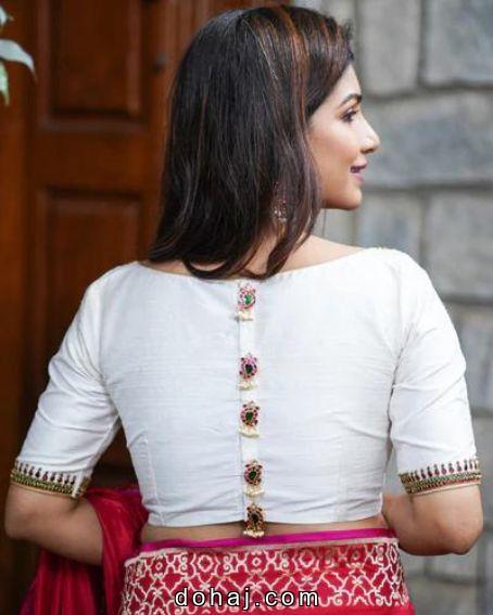 Boat Neck Half Saree Blouse Designs