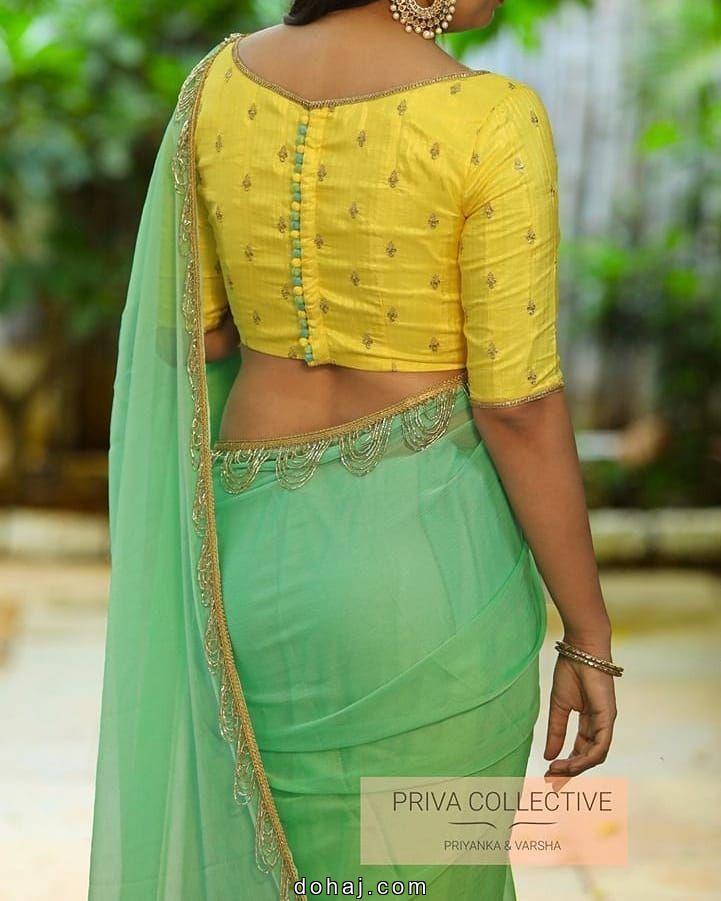 Boat Neck Organza Saree Blouse Designs