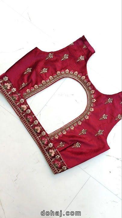 Boat Neck Silk Blouse Design