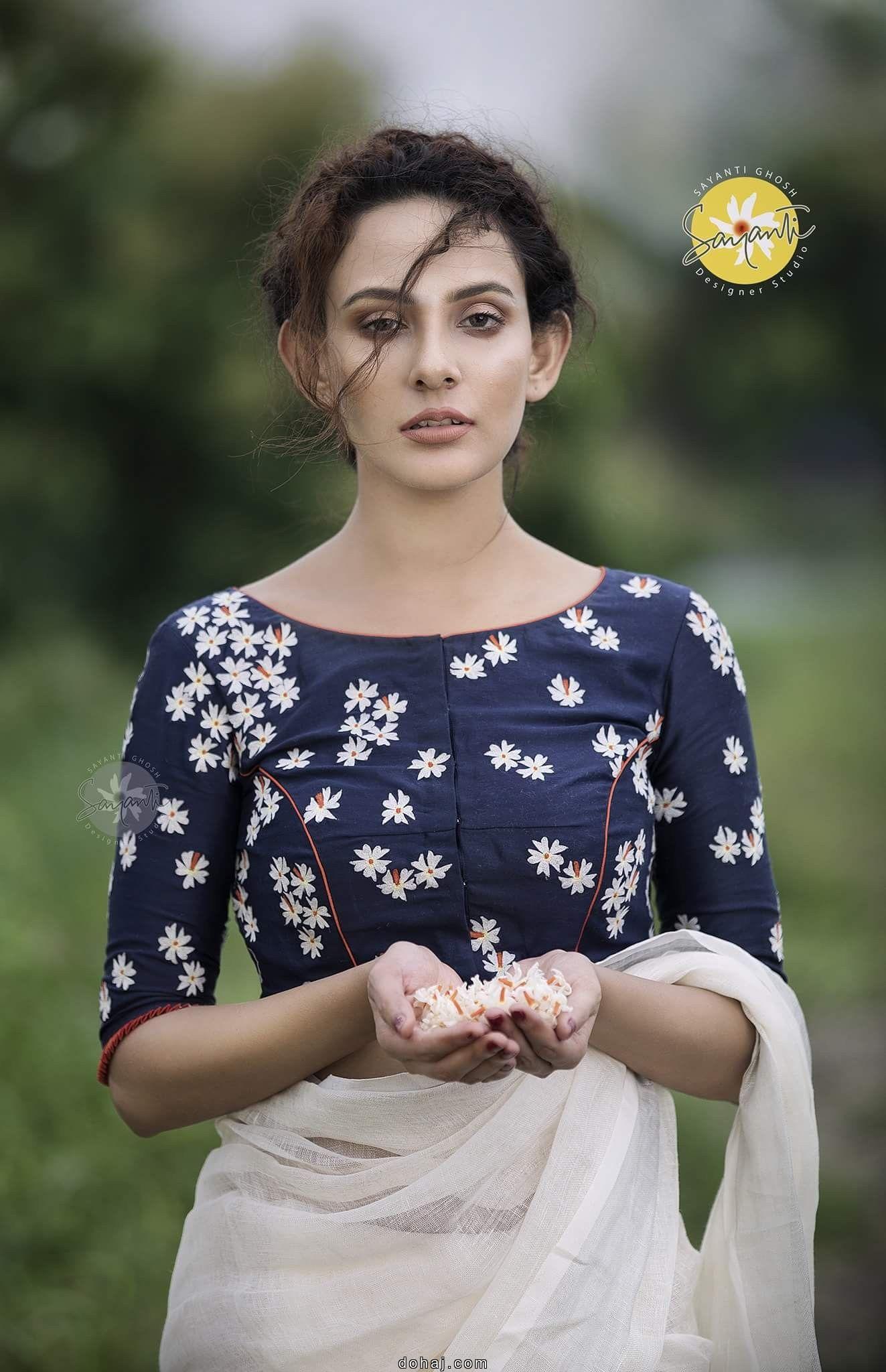 Boat Neck Velvet Blouse Design