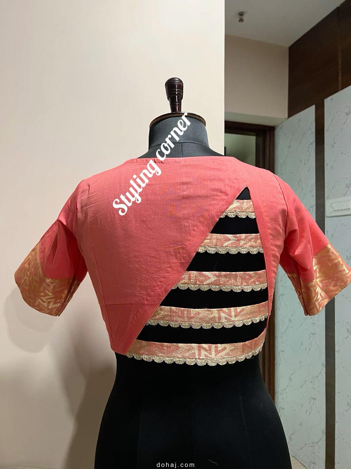 Brocade Blouse Boat Neck Belt Blouse Design