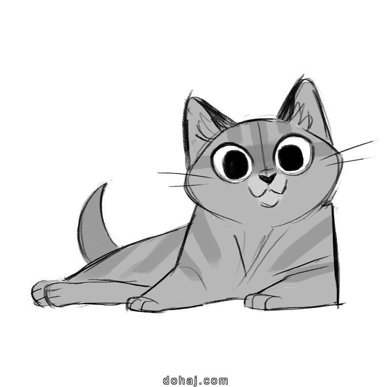 Cat Side View Drawing