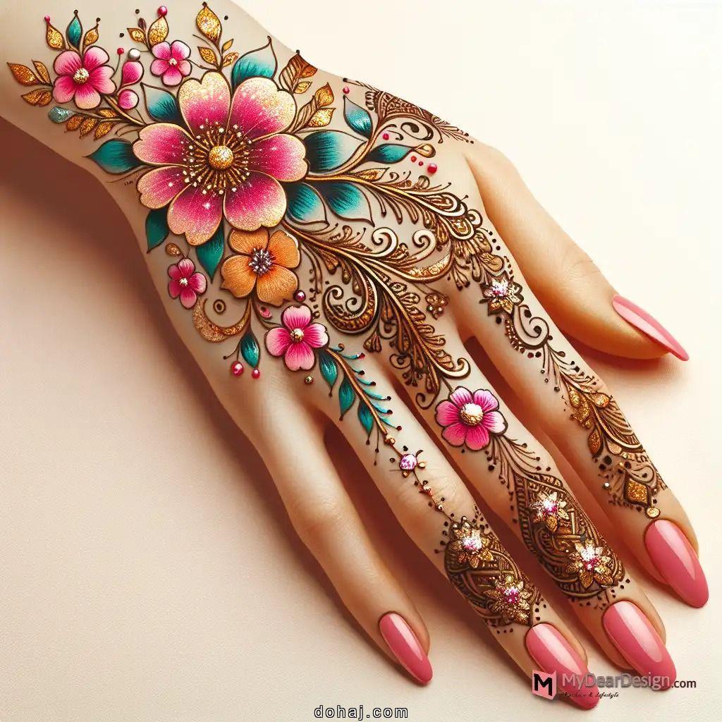 Front Hand Simple Flower Mehndi Design