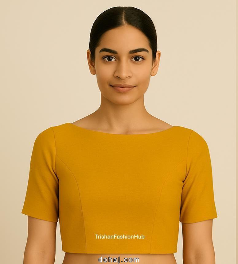 Half-Sleeve Boat Neck Silk Blouse Designs