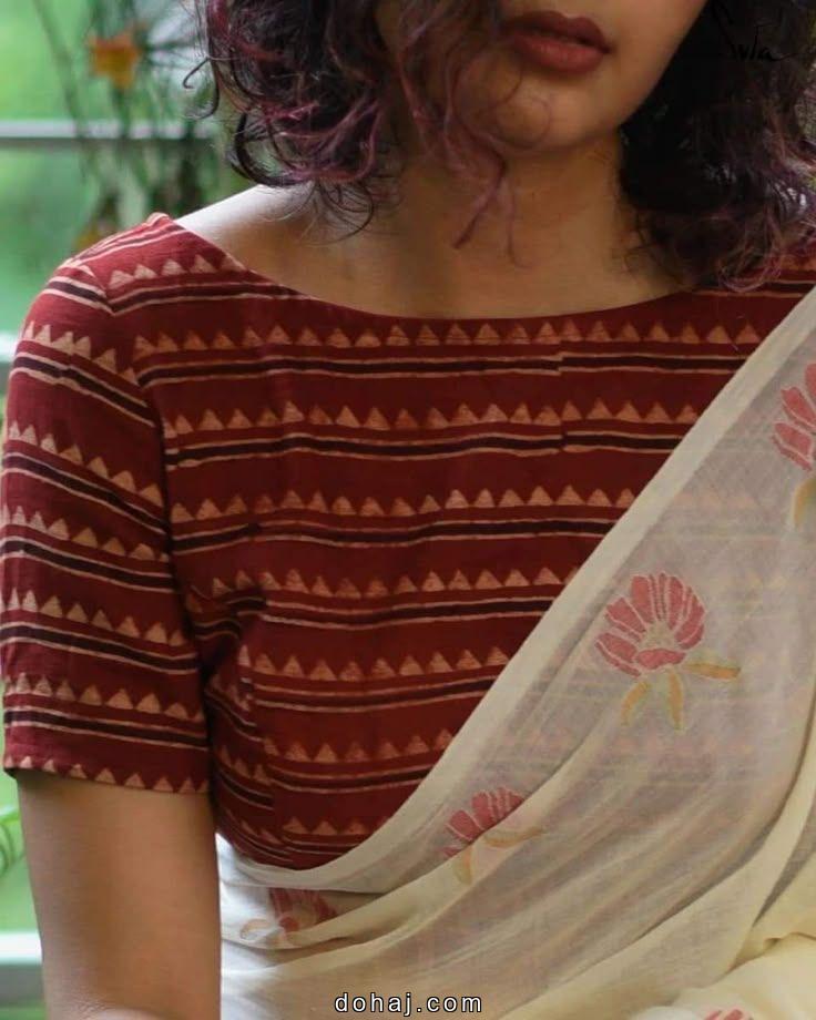 Lavender Colour Saree Contrast Blouse