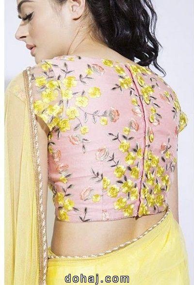 Pattu Saree Boat Neck Blouse Designs