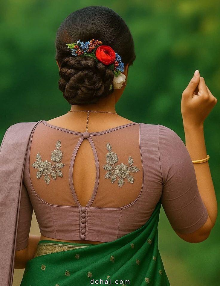 Silk Saree Traditional Boat Neck Blouse Design For Silk Saree