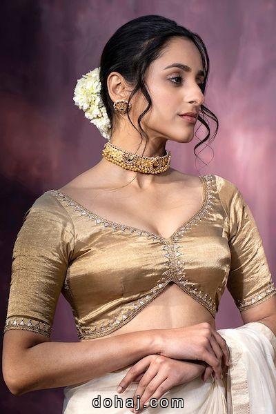 Simple Deep Neck Blouse Designs