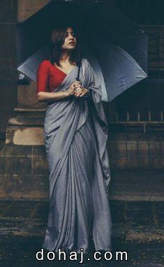 Yellow Saree With Contrast Blouse